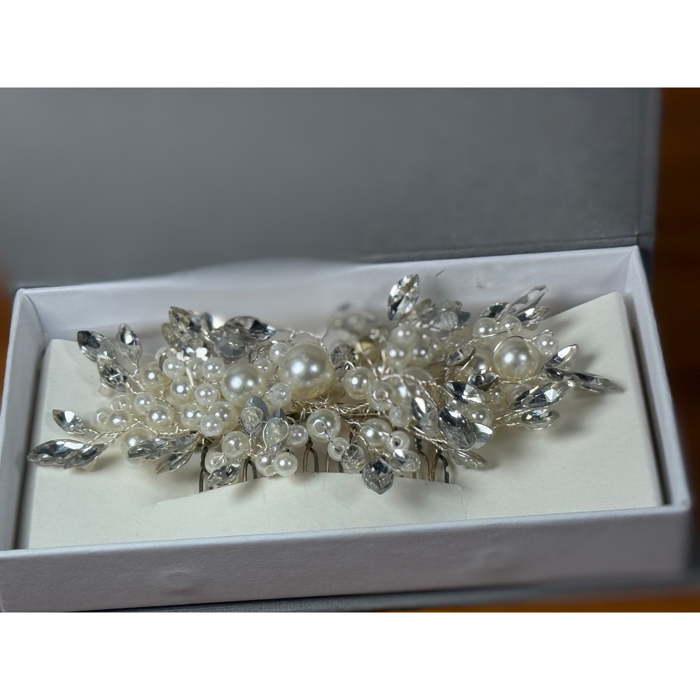 Peonies & Lace Bridal Hair Comb Crystal Rhinestone Pearl Wedding Headpiece